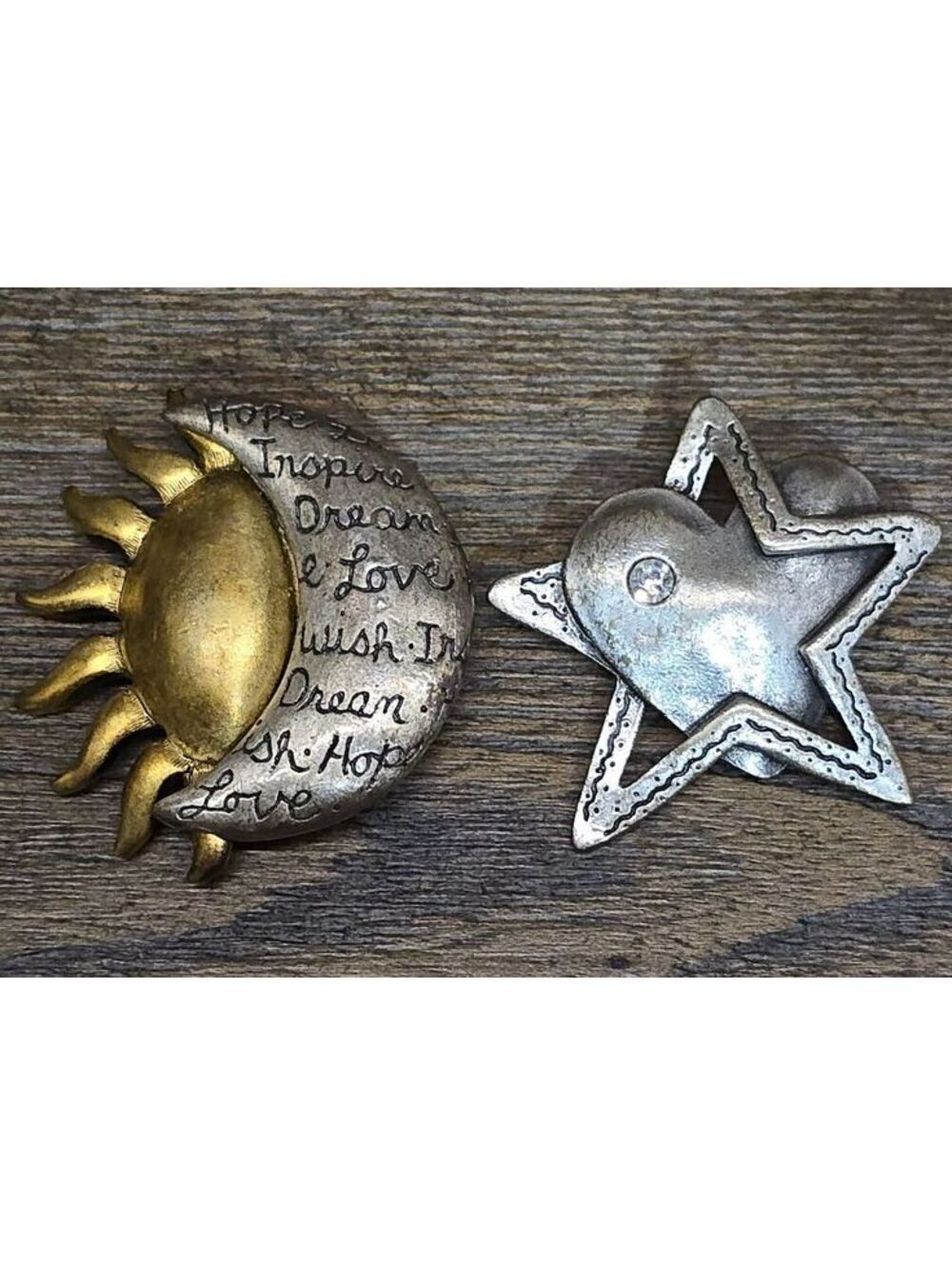 2pc Sun Moon Star Brooch Vintage